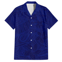 Blue Polynesia Family Matching Long Sleeve Bodycon Dress and Hawaiian Shirt Polynesian Pattern Mix Plumeria