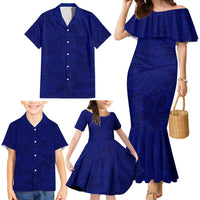 Blue Polynesia Family Matching Mermaid Dress and Hawaiian Shirt Polynesian Pattern Mix Plumeria