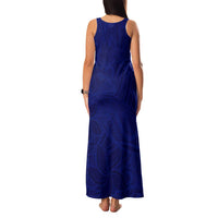 Blue Polynesia Family Matching Tank Maxi Dress and Hawaiian Shirt Polynesian Pattern Mix Plumeria