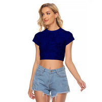 Blue Polynesia Raglan Cropped T Shirt Polynesian Pattern Mix Plumeria