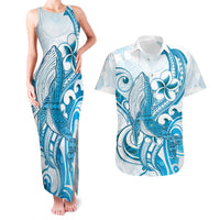 Blue Hawaii Humpback Whale Couples Matching Tank Maxi Dress and Hawaiian Shirt Polynesian Tribal Ocean Vibes