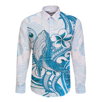 Blue Hawaii Humpback Whale Long Sleeve Button Shirt Polynesian Tribal Ocean Vibes LT14 Unisex Blue - Polynesian Pride