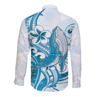 Blue Hawaii Humpback Whale Long Sleeve Button Shirt Polynesian Tribal Ocean Vibes LT14 - Polynesian Pride