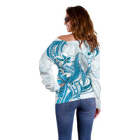 Blue Hawaii Humpback Whale Off Shoulder Sweater Polynesian Tribal Ocean Vibes LT14 - Polynesian Pride