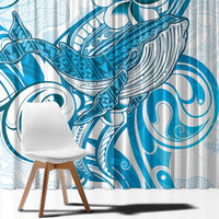 Blue Hawaii Humpback Whale Window Curtain Polynesian Tribal Ocean Vibes
