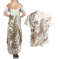 Brown Hawaii Humpback Whale Couples Matching Summer Maxi Dress and Hawaiian Shirt Polynesian Tribal Ocean Vibes