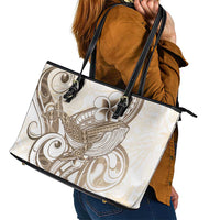 Brown Hawaii Humpback Whale Leather Tote Bag Polynesian Tribal Ocean Vibes