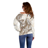 Brown Hawaii Humpback Whale Off Shoulder Sweater Polynesian Tribal Ocean Vibes