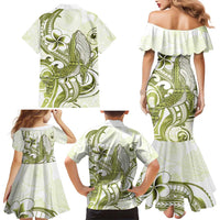 Lime Green Hawaii Family Matching Mermaid Dress and Hawaiian Shirt Humpback Whale Tattoo Polynesian Tribal Ocean Vibes