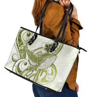 Lime Green Hawaii Leather Tote Bag Humpback Whale Tattoo Polynesian Tribal Ocean Vibes