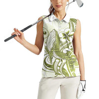 Lime Green Hawaii Women Sleeveless Polo Shirt Humpback Whale Tattoo Polynesian Tribal Ocean Vibes