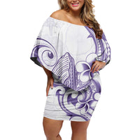 Purple Hawaii Off Shoulder Short Dress Humpback Whale Tattoo Polynesian Tribal Ocean Vibes LT14 Women Purple - Polynesian Pride