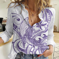 Purple Hawaii Women Casual Shirt Humpback Whale Tattoo Polynesian Tribal Ocean Vibes