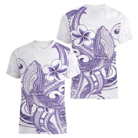 Purple Hawaii Women V-Neck T-Shirt Humpback Whale Tattoo Polynesian Tribal Ocean Vibes