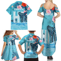 Personalised Hawaii Family Matching Summer Maxi Dress and Hawaiian Shirt Humpback Whale Tattoo With Tropical Flowers