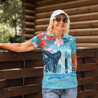 Personalised Hawaii Women Polo Shirt Humpback Whale Tattoo With Tropical Flowers