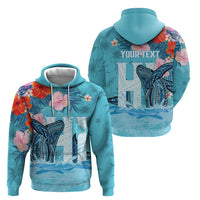 Personalised Hawaii Zip Hoodie Humpback Whale Tattoo With Tropical Flowers