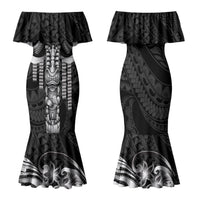 Tiki Drum Hawaii Family Matching Mermaid Dress and Hawaiian Shirt Hawaiian Kakau Tattoo Style LT14 Mom's Dress Black - Polynesian Pride