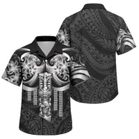 Tiki Drum Hawaii Family Matching Off The Shoulder Long Sleeve Dress and Hawaiian Shirt Hawaiian Kakau Tattoo Style LT14 Son's Shirt Black - Polynesian Pride