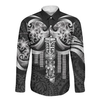 Tiki Drum Hawaii Long Sleeve Button Shirt Hawaiian Kakau Tattoo Style LT14 Unisex Black - Polynesian Pride