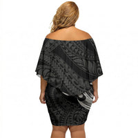 Tiki Drum Hawaii Off Shoulder Short Dress Hawaiian Kakau Tattoo Style LT14 - Polynesian Pride