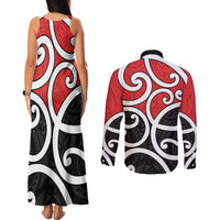 New Zealand Couples Matching Tank Maxi Dress and Long Sleeve Button Shirt Maori Koru Tino Rangatiratanga Color - Polynesian Pride