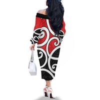New Zealand Family Matching Off The Shoulder Long Sleeve Dress and Hawaiian Shirt Maori Koru Tino Rangatiratanga Color - Polynesian Pride