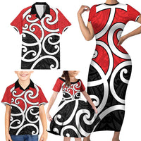 New Zealand Family Matching Short Sleeve Bodycon Dress and Hawaiian Shirt Maori Koru Tino Rangatiratanga Color - Polynesian Pride