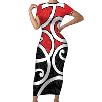 New Zealand Family Matching Short Sleeve Bodycon Dress and Hawaiian Shirt Maori Koru Tino Rangatiratanga Color - Polynesian Pride