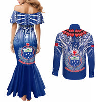 Custom Samoa Rugby Couples Matching Mermaid Dress and Long Sleeve Button Shirts 2023 Go Manu Samoa With Ula Fala Style LT14 - Polynesian Pride