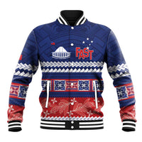 Personalised FAST Samoa Siapo Baseball Jacket Teuila Flowers Samoan Pattern LT14 Unisex Blue - Polynesian Pride