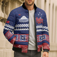 Personalised FAST Samoa Siapo Bomber Puffer Jacket Teuila Flowers Samoan Pattern LT14 - Polynesian Pride