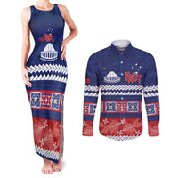 Personalised FAST Samoa Siapo Couples Matching Tank Maxi Dress and Long Sleeve Button Shirt Teuila Flowers Samoan Pattern - Polynesian Pride