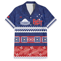 Personalised FAST Samoa Siapo Family Matching Puletasi and Hawaiian Shirt Teuila Flowers Samoan Pattern LT14 Dad's Shirt - Short Sleeve Blue - Polynesian Pride