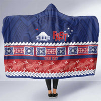 Personalised FAST Samoa Siapo Hooded Blanket Teuila Flowers Samoan Pattern LT14 One Size Blue - Polynesian Pride