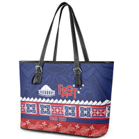 Personalised FAST Samoa Siapo Leather Tote Bag Teuila Flowers Samoan Pattern - Polynesian Pride