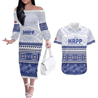 Personalised HRPP Samoa Siapo Couples Matching Off The Shoulder Long Sleeve Dress and Hawaiian Shirt Teuila Flowers Samoan Pattern - Polynesian Pride