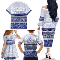 Personalised HRPP Samoa Siapo Family Matching Off The Shoulder Long Sleeve Dress and Hawaiian Shirt Teuila Flowers Samoan Pattern - Polynesian Pride