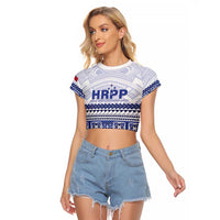 Personalised HRPP Samoa Siapo Raglan Cropped T Shirt Teuila Flowers Samoan Pattern - Polynesian Pride