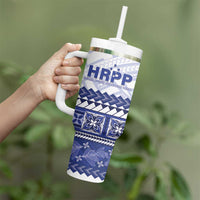 Personalised HRPP Samoa Siapo Tumbler With Handle Teuila Flowers Samoan Pattern - Polynesian Pride