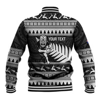 New Zealand Christmas Rugby Personalised Baseball Jacket Meri Kirihimete All Black Maori - Polynesian Pride