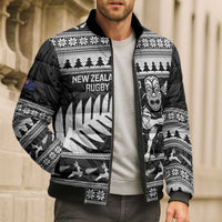 New Zealand Christmas Rugby Personalised Bomber Puffer Jacket Meri Kirihimete All Black Maori - Polynesian Pride