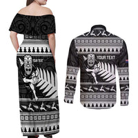 New Zealand Christmas Rugby Personalised Couples Matching Off Shoulder Maxi Dress and Long Sleeve Button Shirt Meri Kirihimete All Black Maori - Polynesian Pride