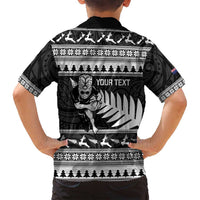New Zealand Christmas Rugby Personalised Family Matching Off Shoulder Maxi Dress and Hawaiian Shirt Meri Kirihimete All Black Maori - Polynesian Pride