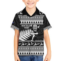 New Zealand Christmas Rugby Personalised Family Matching Off Shoulder Maxi Dress and Hawaiian Shirt Meri Kirihimete All Black Maori - Polynesian Pride