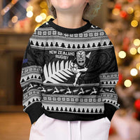 New Zealand Christmas Rugby Personalised Kid Ugly Christmas Sweater Meri Kirihimete All Black Maori - Polynesian Pride