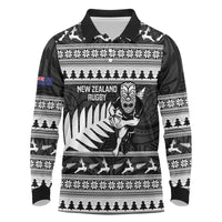 New Zealand Christmas Rugby Personalised Long Sleeve Polo Shirt Meri Kirihimete All Black Maori - Polynesian Pride