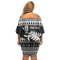 New Zealand Christmas Rugby Personalised Off Shoulder Short Dress Meri Kirihimete All Black Maori - Polynesian Pride