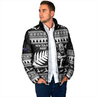 New Zealand Christmas Rugby Personalised Padded Jacket Meri Kirihimete All Black Maori - Polynesian Pride
