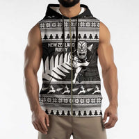 New Zealand Christmas Rugby Personalised Sleeveless Zip Hoodie Meri Kirihimete All Black Maori - Polynesian Pride